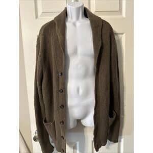 Line Of Trade Sweater Mens Large Brown Dockside Shawl Cardigan Shetland Wool